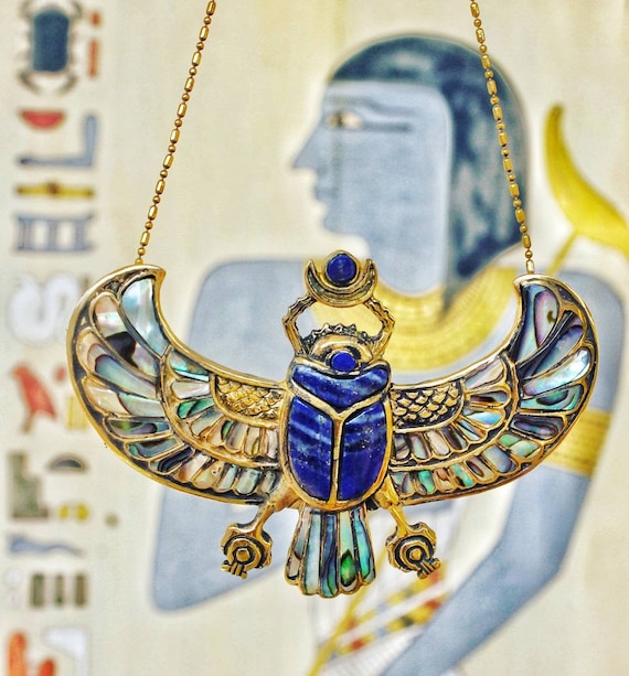 PECTORAL OF TUTANKHAMON Lapislazuli Egyptian Scarab Necklace Denmark ...