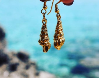 Brass sea snail earrings, mermaid shells, sea jewelry, mermaid earrings, shell earrings, girl earrings, sea earrings, beach jewelry, summer