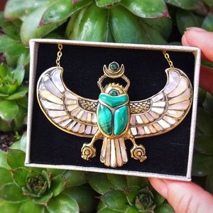 PECTORAL OF TUTANKHAMUN Malachite Egyptian Beetle Necklace - Etsy