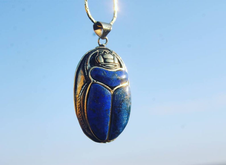 KHEPRI Lapislazuli inlay pendant, carved lapislazuli scarab, beetle jewelry, Egyptian scarab jewelry, egyptian revival, lapislazuli, gift