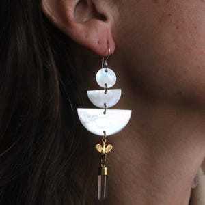 MOON PHASE Dangle mother pearl shell earrings, witch craft, white sea shell, semicircle, crescent moon earrings, astrological, celestial