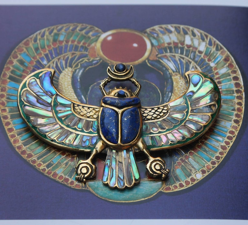 PECTORAL OF TUTANKHAMON Lapislazuli Egyptian scarab necklace, winged scarab, beatle jewelry, abalone shell inlay, Egyptian jewelry, egypt