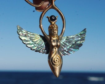 FERTILITY GODDESS pendant, abalone carved flat wings necklace, shell wings, healing goddess pendant, wings pendant, fertility, mother gift