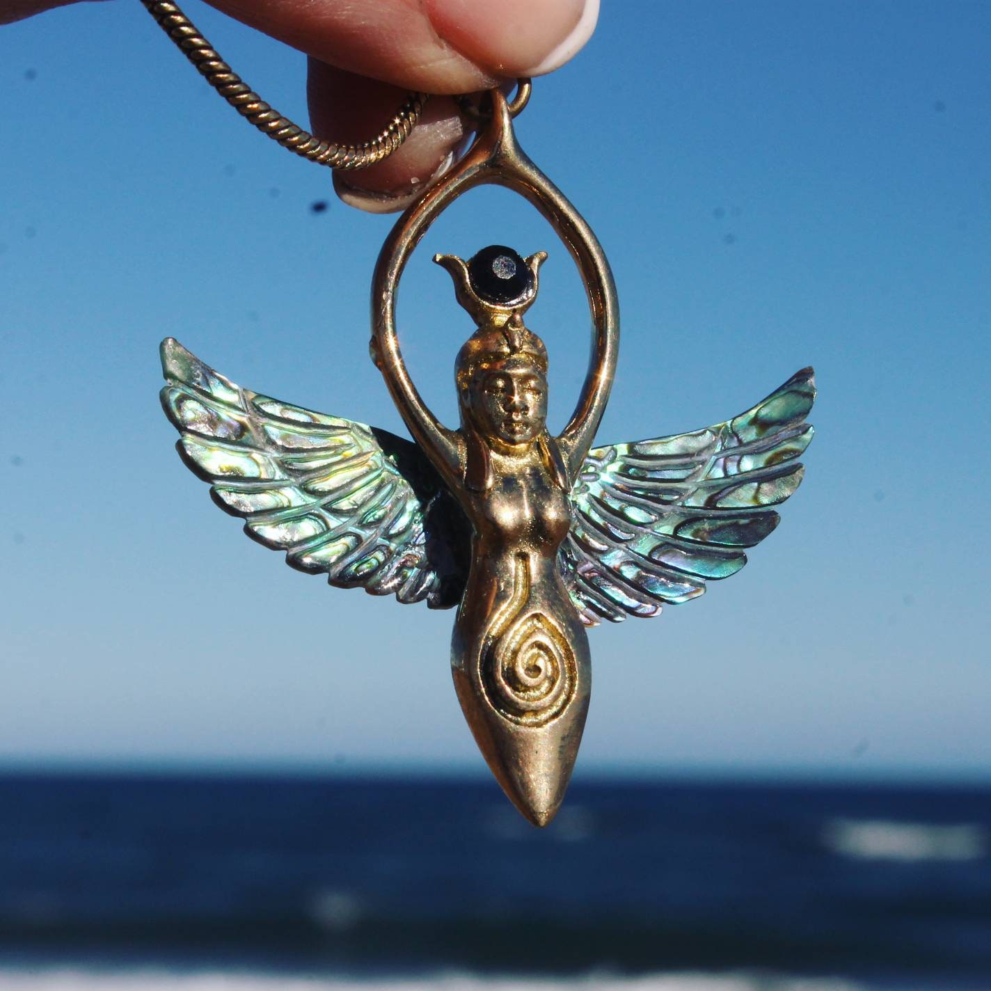 Fertility Goddess Pendant Abalone Carved Flat Wings Necklace Etsy