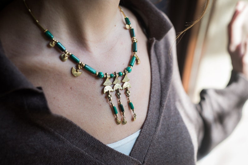 handmade beaded Necklace ethnic boho, gift for women gemstones gemstone jewelry SHIRIN MALACHITE ethnic necklace tribal choker