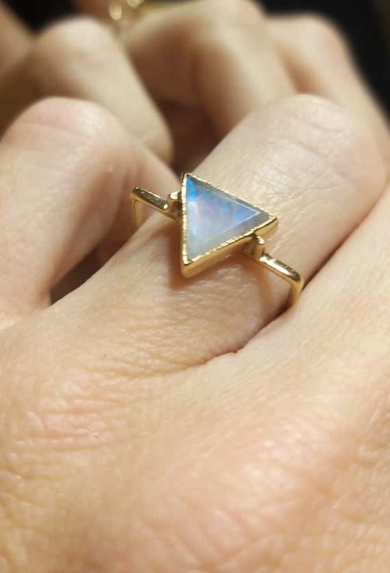 TRIANGLE Moonstone 24k Gold Plated Ring, Gemstone, Triangle