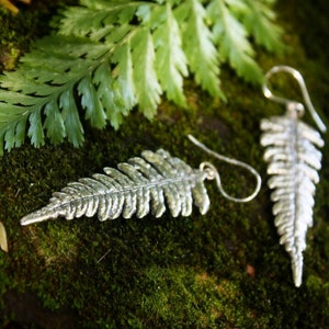 SILVER FERN LEAF earrings, Fern jewelry, leaf cast, Sterling Silver, forest jewelry, fairy earrings, elven jewelry, handmade, vintage boho