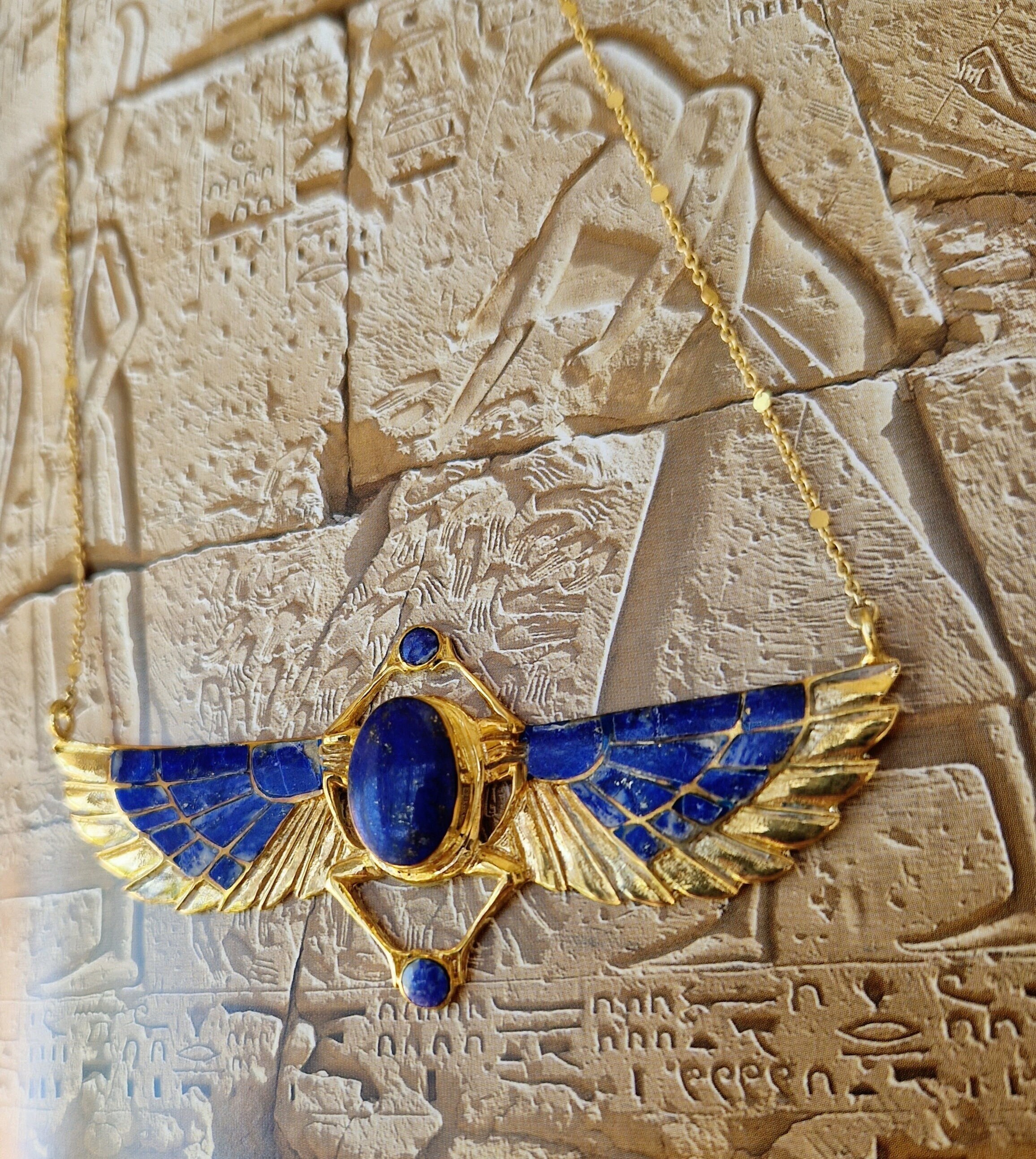 ツタンカーメン ビートル リバイバル ネックレス、ラピスラズリ象嵌翼