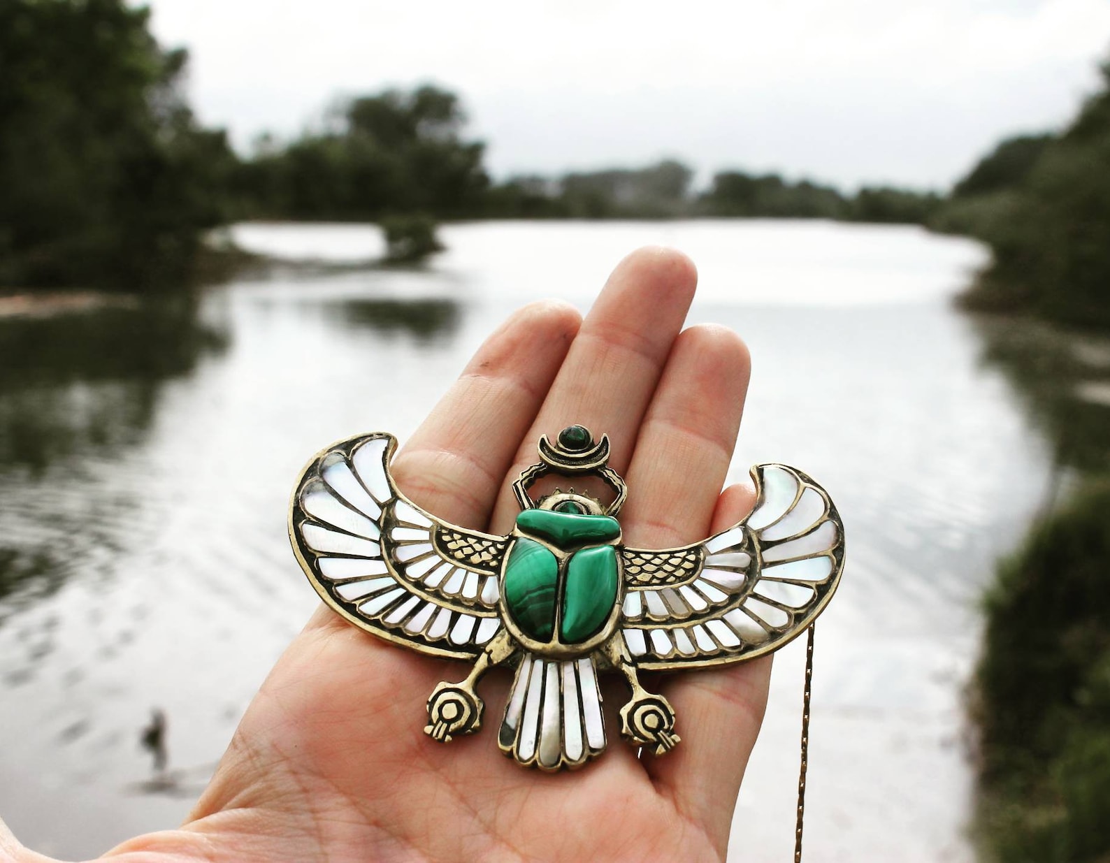 PECTORAL OF TUTANKHAMUN Malachite Egyptian Beetle necklace | Etsy