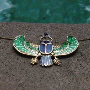 PECTORAL OF TUTANKHAMON Inlaid Necklace, Winged Scarab, Beatle Jewelry ...