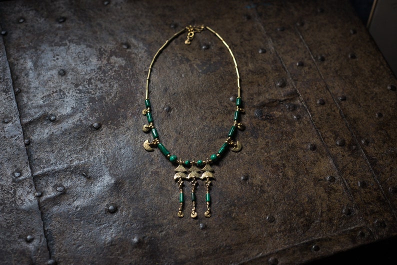 handmade beaded Necklace ethnic boho, gift for women gemstones gemstone jewelry SHIRIN MALACHITE ethnic necklace tribal choker