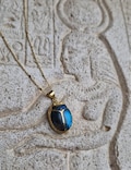 KHEPRI Labradorite inlay pendant, carved gem scarab, beetle jewelry, Egyptian scarab jewelry, egyptian revival, gemstone scarab, egypt product logo