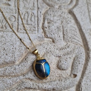 KHEPRI Labradorite inlayed pendant, carved gem scarab, beetle jewelry, Egyptian scarab jewelry, egyptian revival, gemstone scarab, egypt