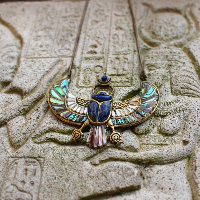 PECTORAL OF TUTANKHAMON Inlayed Egyptian scarab necklace | Etsy