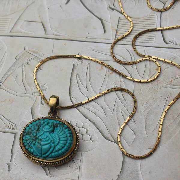 Carved turquoise Egyptian scarab, stone scarab pendant, beatle carving, carved gem, goddess, Egyptian jewelry, insect, healing, handmade