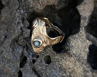 MAGMA sea glass Ring , 24K gold plated jewelry, handmade, jewelry design, contemporany ring, organic texture, gift women  boho, nature shape