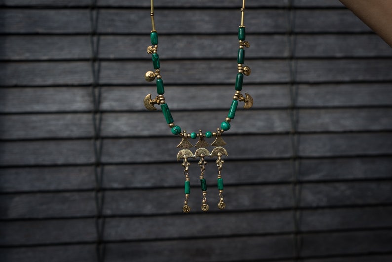 handmade beaded Necklace ethnic boho, gift for women gemstones gemstone jewelry SHIRIN MALACHITE ethnic necklace tribal choker