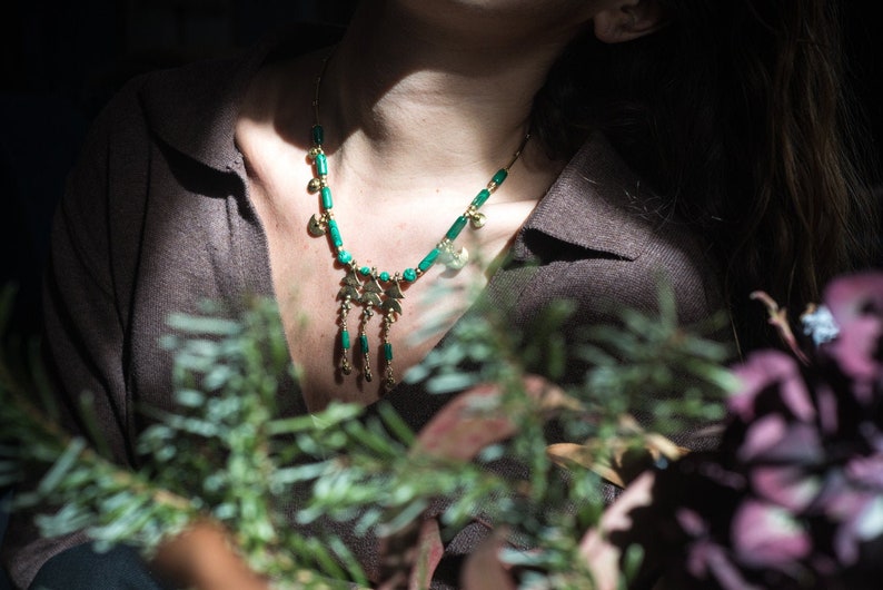 handmade beaded Necklace ethnic boho, gift for women gemstones gemstone jewelry SHIRIN MALACHITE ethnic necklace tribal choker