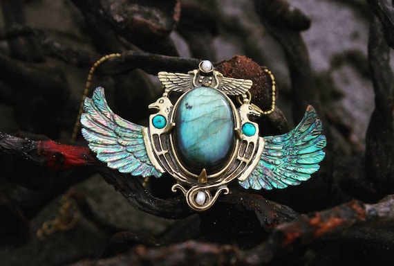 Aquamarine Egyptian-Deco Inspired Necklace Aquamarine Egyptian-Deco Inspired Necklace