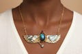 TUTANKHAMUN Revival necklace, abalone inlayed winged Egyptian scarab, beatle jewelry, Khepri Scarab, art nouveau jewelry, labradorite, gift product logo
