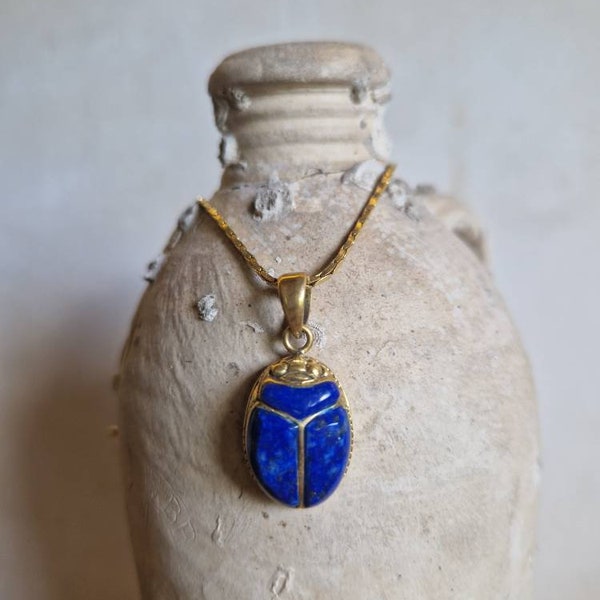 KHEPRI Lapislazuli inlay pendant, carved lapislazuli scarab, beetle jewelry, Egyptian scarab jewelry, egyptian revival, lapislazuli, small