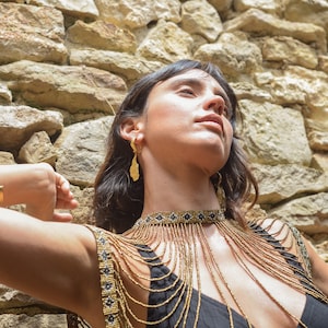 ABUK bead Body jewelry, golden bead shoulder necklace, chain body jewelry, beaded necklace, Tribal Bellydance jewelry, Ethnic wearable art,