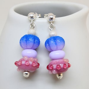 Pink Lilac Earrings Sterling Silver Drop Earrings Handmade Glass Lampwork Jewelry Beaded Dangle Earring Lightweight Earrings for Women