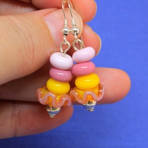 Pink Yellow Earrings Sterling Silver Earrings Drop Dangle Earrings Handmade Jewelry Glass Lampwork Beaded Dangle Earrings Statement Earring