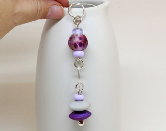 Lila Anhänger Halskette Sterling Silber Glas Lampwork Halskette Handgemachte Perlen Schmuck Verstellbare Choker Lange Halskette Geschenk für Sie
