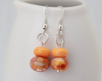 Orange Earrings, Peach Earring, Dangle Earrings, Glass Lampwork Earrings, Sterling Silver Earrings, Orange Glass Bead Earrings