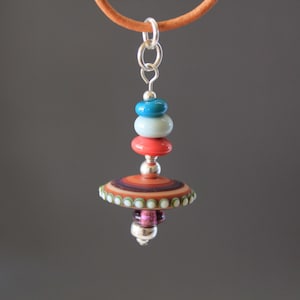 Sunset Desert Pendant Sterling Silver Glass Lampwork Necklace Handmade Beaded Jewelry Adjustable Choker Necklace Long Pendant Unique Gift