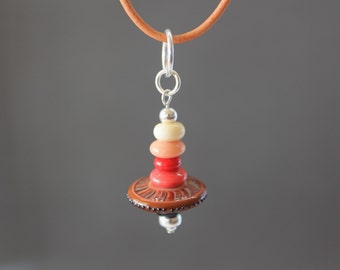 Red Coral Pendant Necklace Sterling Silver Glass Lampwork Necklace Handmade Beaded Jewelry Adjustable Choker Long Necklace Gift for Her