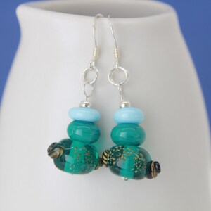 Green Dangle Earrings Sterling Silver Drop Earrings Handmade Jewelry Glass Lampwork Earrings Beaded Earrings Lightweight Gift for Her