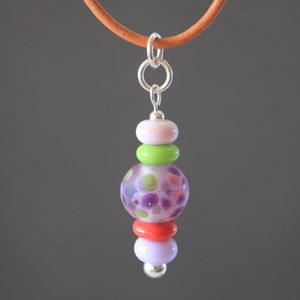 Purple Lilac Pendant Necklace Sterling Silver Glass Lampwork Necklace Handmade Beaded Jewelry Adjustable Choker Long Necklace Gift for Her