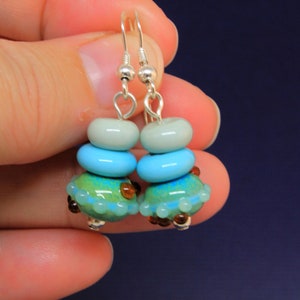 Sea Green Dangle Earrings Sterling Silver Earrings Handmade Earrings Glass Lampwork Jewelry Beaded Earrings for Women Artisan Earrings