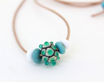 Turquoise Necklace, Glass Lampwork Necklace, Blue Necklace, Lampwork Bead Necklace, Glass Bead Necklace, Glass Beads, Leather Necklace