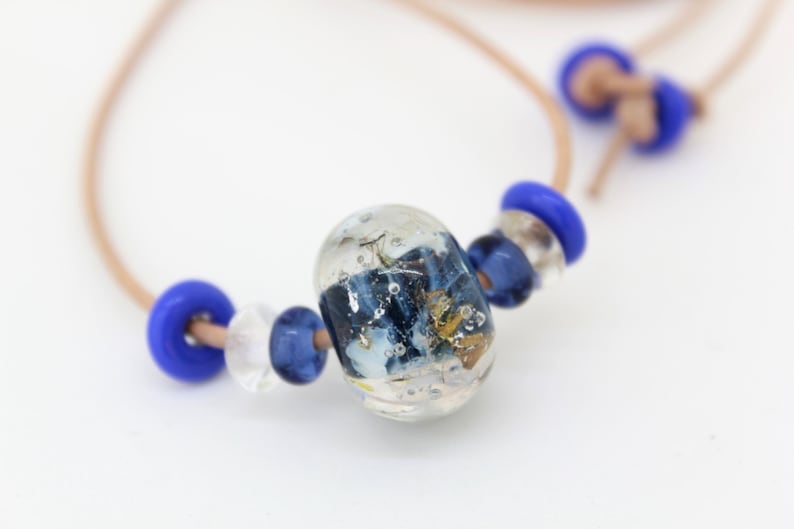 Adjustable Leather Necklace Blue Necklace Handmade Glass Lampwork Bead Necklace Bead Leather Necklace Cobalt Blue Necklace