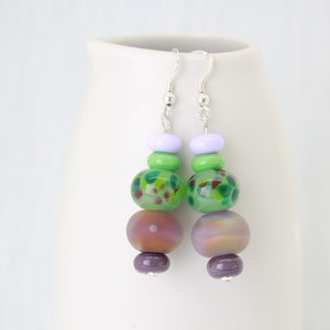 Green Earring Purple Dangle Earrings Sterling Silver Drop Earrings Handmade Jewelry Lampwork Beaded Earring Lightweight Earring Gift for Her