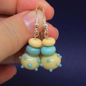 Cream Green Earrings Sterling Silver Earrings Statement Drop Earrings Handmade Glass Lampwork Jewelry Beaded Dangle Earrings for Women
