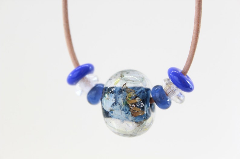 Adjustable Leather Necklace Blue Necklace Handmade Glass Lampwork Bead Necklace Bead Leather Necklace Cobalt Blue Necklace