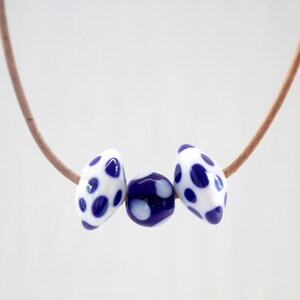 Blue Lampwork Necklace, Handmade Glass Lampwork Bead Necklace, Blue Necklace, Adjustable Necklace, Bead Leather Necklace, Bead Necklace