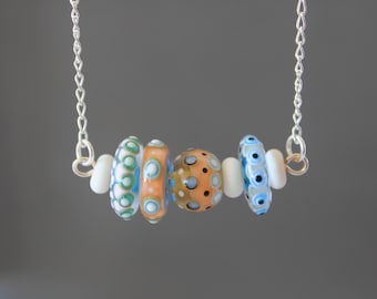 Short Silver Necklace Handmade Summer Jewelry Sterling Necklace Blue Lampwork Necklace Statement Bead Necklace Gift for Her