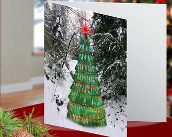 Perugia Italy Xmas Green Bottle Christmas Tree Holiday Greeting Blank Christmas Card