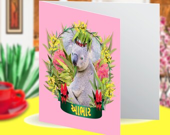 Gujarati language Gujarati Thank You Card Australian Koala Blank Gujarati Thank You Greeting Card