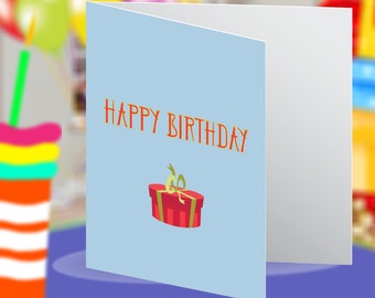 Happy Birthday Bright Red Gift Box Present Blank Birthday Greeting Card