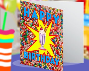 Bright Colourful Happy Birthday Milkshake Blank Birthday Greeting Card