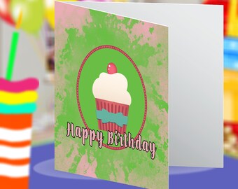 Delicious Happy Birthday Luscious Cupcake Blank Birthday Greeting Card