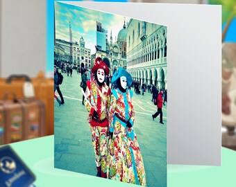 Venetian Carnival Twins Saint Mark's Square Venice Italy Europe Blank Greeting Card