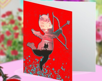 Cannes Sunset Cupid Blank Greeting Card