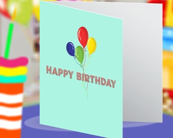 Colourful Happy Birthday Balloons Blank Birthday Greeting Card